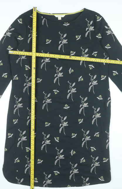 White Stuff Womens Black Floral Embroidered Shift Dress UK 14 Knee Length 3/4 Sleeve