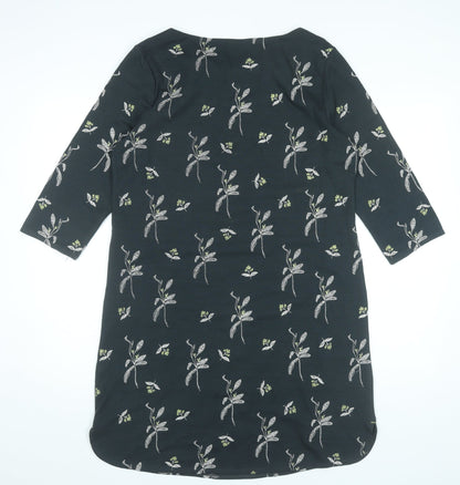 White Stuff Womens Black Floral Embroidered Shift Dress UK 14 Knee Length 3/4 Sleeve