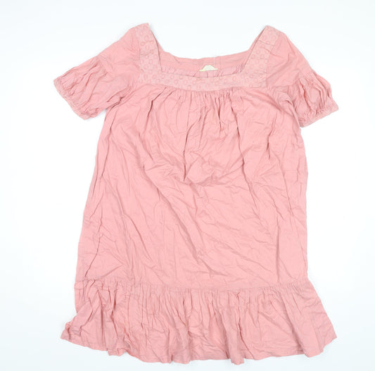 Old Navy Women Pink Cotton Shift Dress Size S Puff Sleeve Knee Length