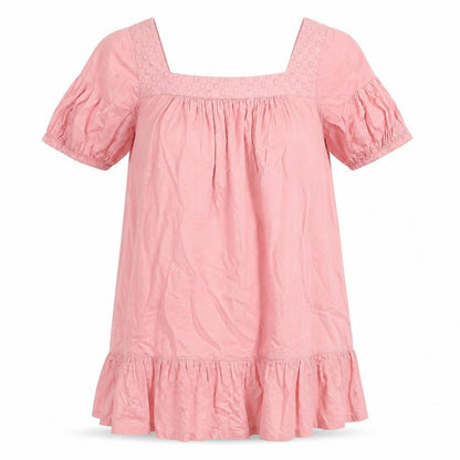 Old Navy Women Pink Cotton Shift Dress Size S Puff Sleeve Knee Length