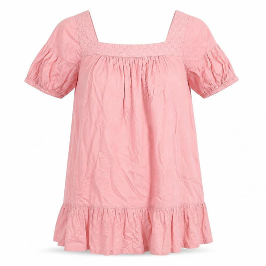 Old Navy Women Pink Cotton Shift Dress Size S Puff Sleeve Knee Length