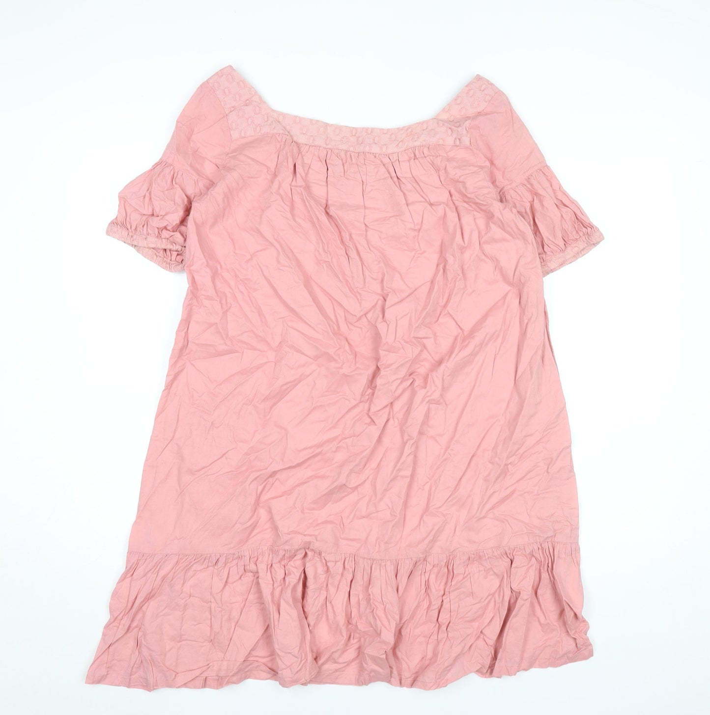 Old Navy Women Pink Cotton Shift Dress Size S Puff Sleeve Knee Length
