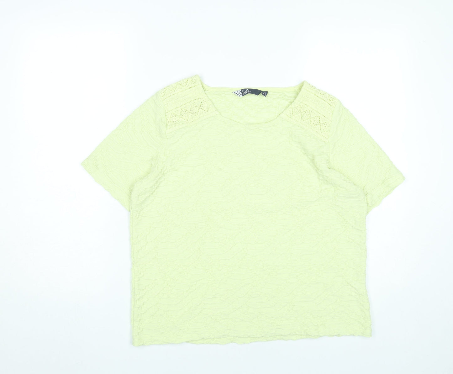 Isle Women’s Yellow Short Sleeve Crochet Accent T-Shirt Size 14