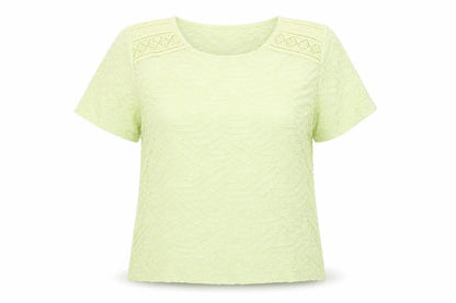 Isle Women’s Yellow Short Sleeve Crochet Accent T-Shirt Size 14
