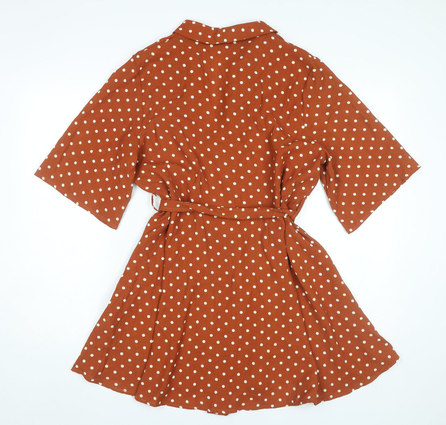 PrettyLittleThing Women Brown Polka Dot Wrap Dress Size 10