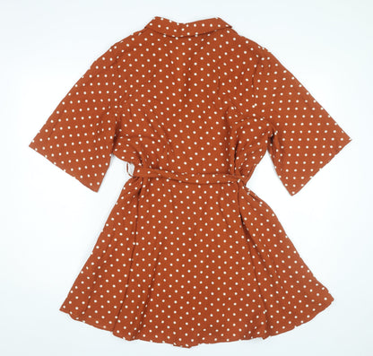 PrettyLittleThing Women Brown Polka Dot Wrap Dress Size 10