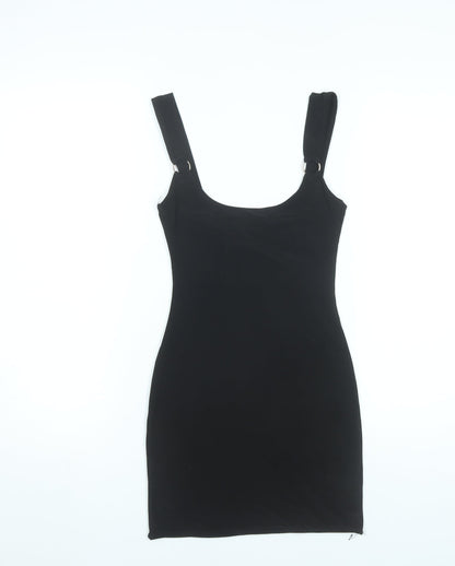 PrettyLittleThing Women Black Bodycon Mini Dress UK 8 Scoop Neck