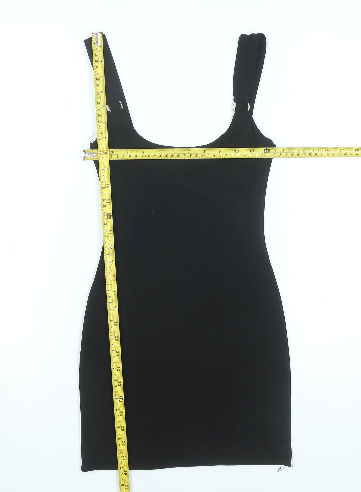 PrettyLittleThing Women Black Bodycon Mini Dress UK 8 Scoop Neck