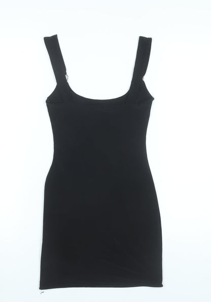 PrettyLittleThing Women Black Bodycon Mini Dress UK 8 Scoop Neck