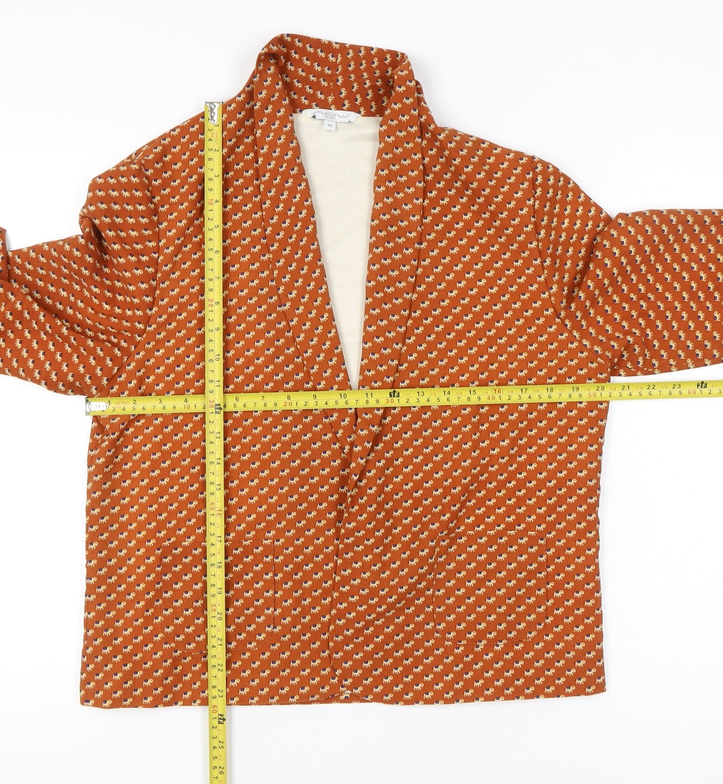 New Look Women’s Orange Geometric Jacket Size 14 Polyester