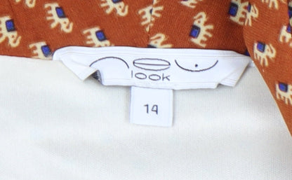 New Look Women’s Orange Geometric Jacket Size 14 Polyester