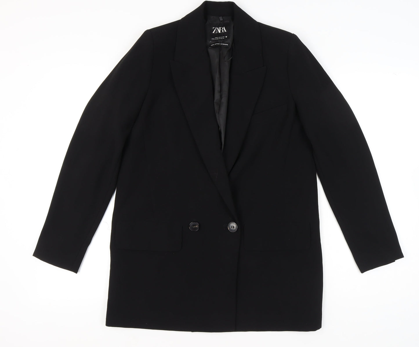Zara Women Black Size 8 Long Double-Breasted Blazer Jacket