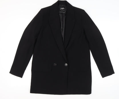 Zara Women Black Size 8 Long Double-Breasted Blazer Jacket