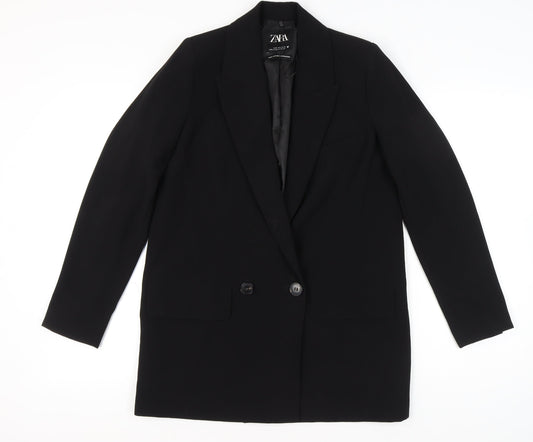 Zara Women Black Size 8 Long Double-Breasted Blazer Jacket