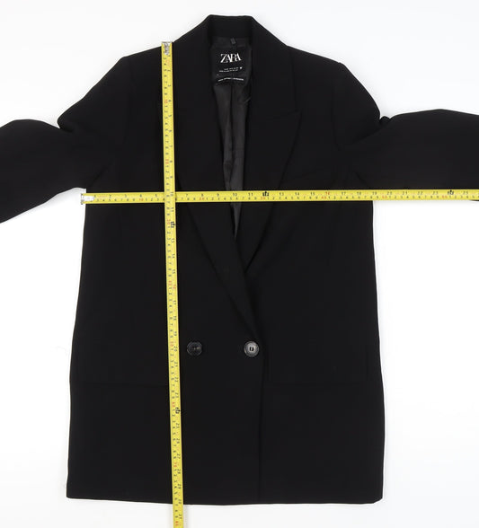 Zara Women Black Size 8 Long Double-Breasted Blazer Jacket
