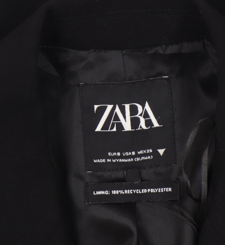 Zara Women Black Size 8 Long Double-Breasted Blazer Jacket