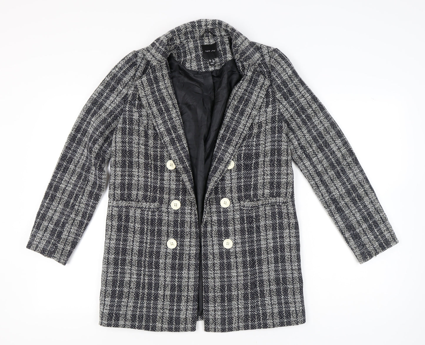 New Look Womens Grey Check Double-Breasted Blazer UK 8