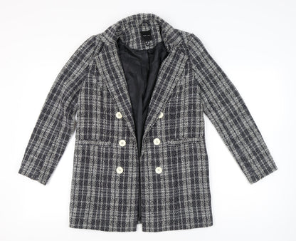 New Look Womens Grey Check Double-Breasted Blazer UK 8