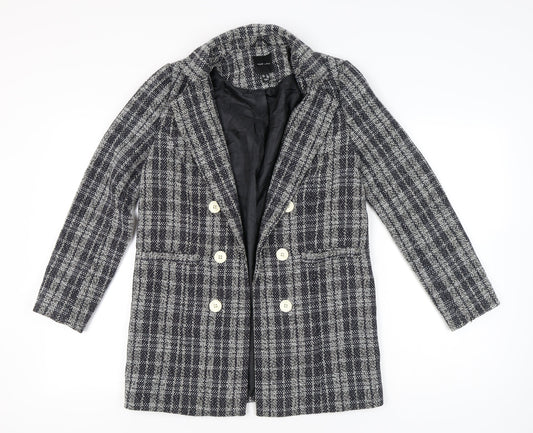 New Look Womens Grey Check Double-Breasted Blazer UK 8