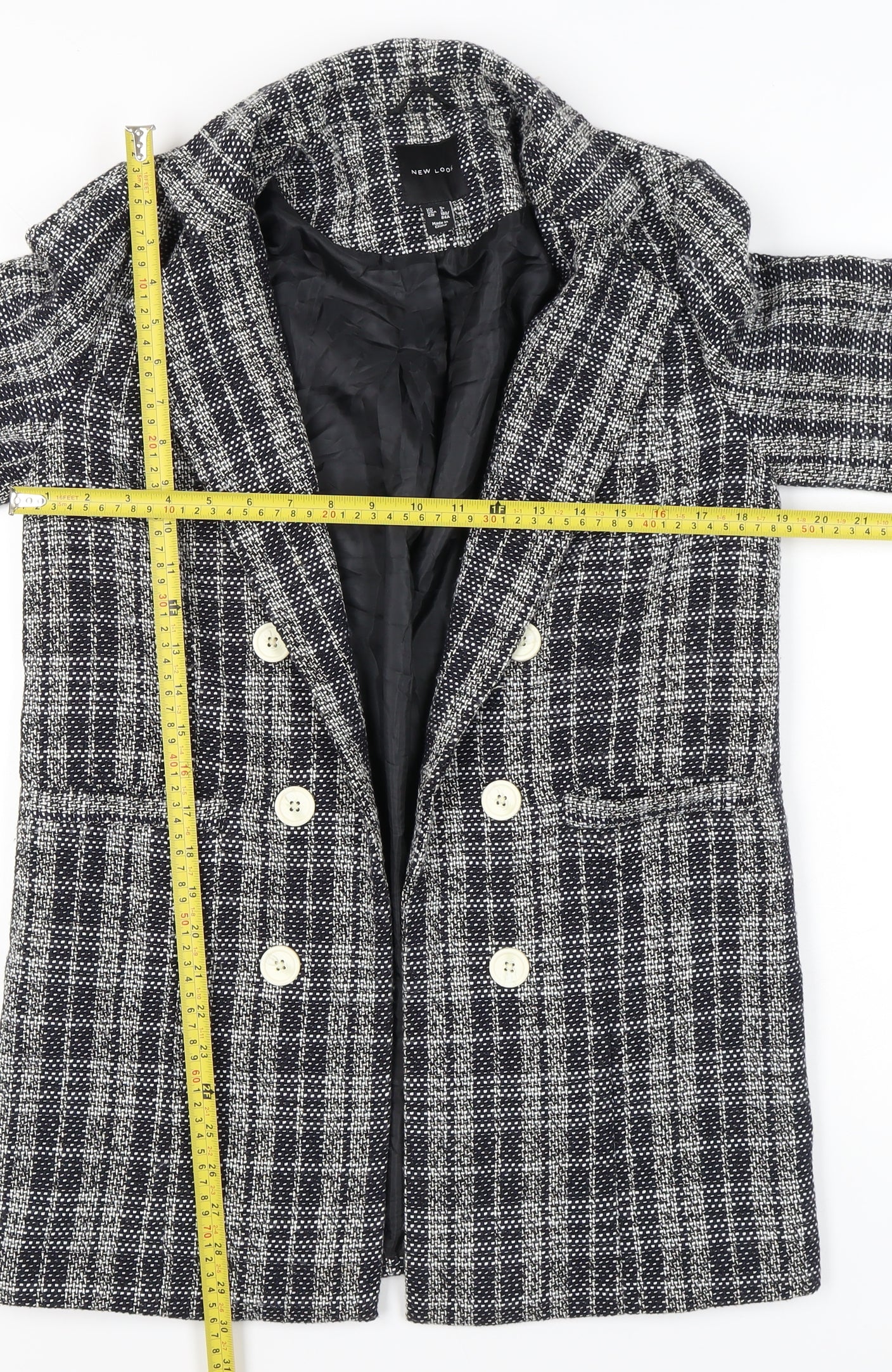 New Look Womens Grey Check Double-Breasted Blazer UK 8