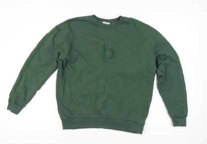 Bow&Bo Womens Green Cotton Pullover Sweatshirt M Logo Casual