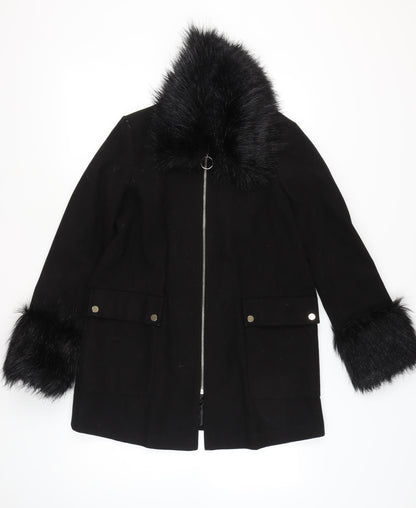 Womens UK Size 10 Miss Selfridge Black Overcoat