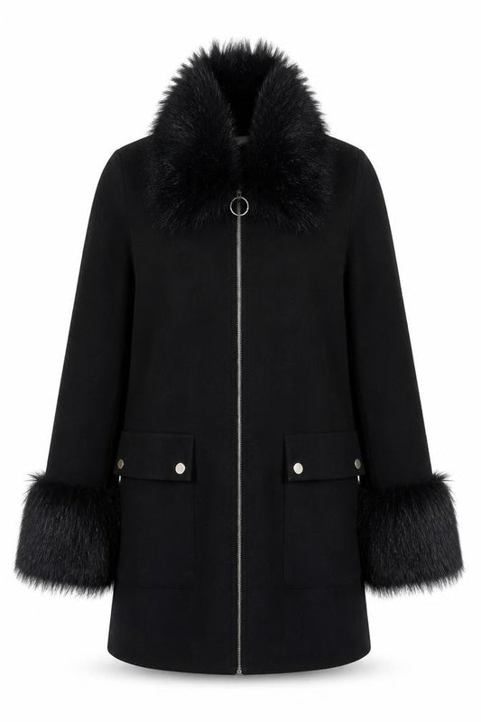 Womens UK Size 10 Miss Selfridge Black Overcoat
