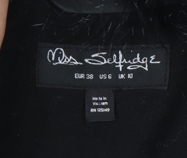 Womens UK Size 10 Miss Selfridge Black Overcoat