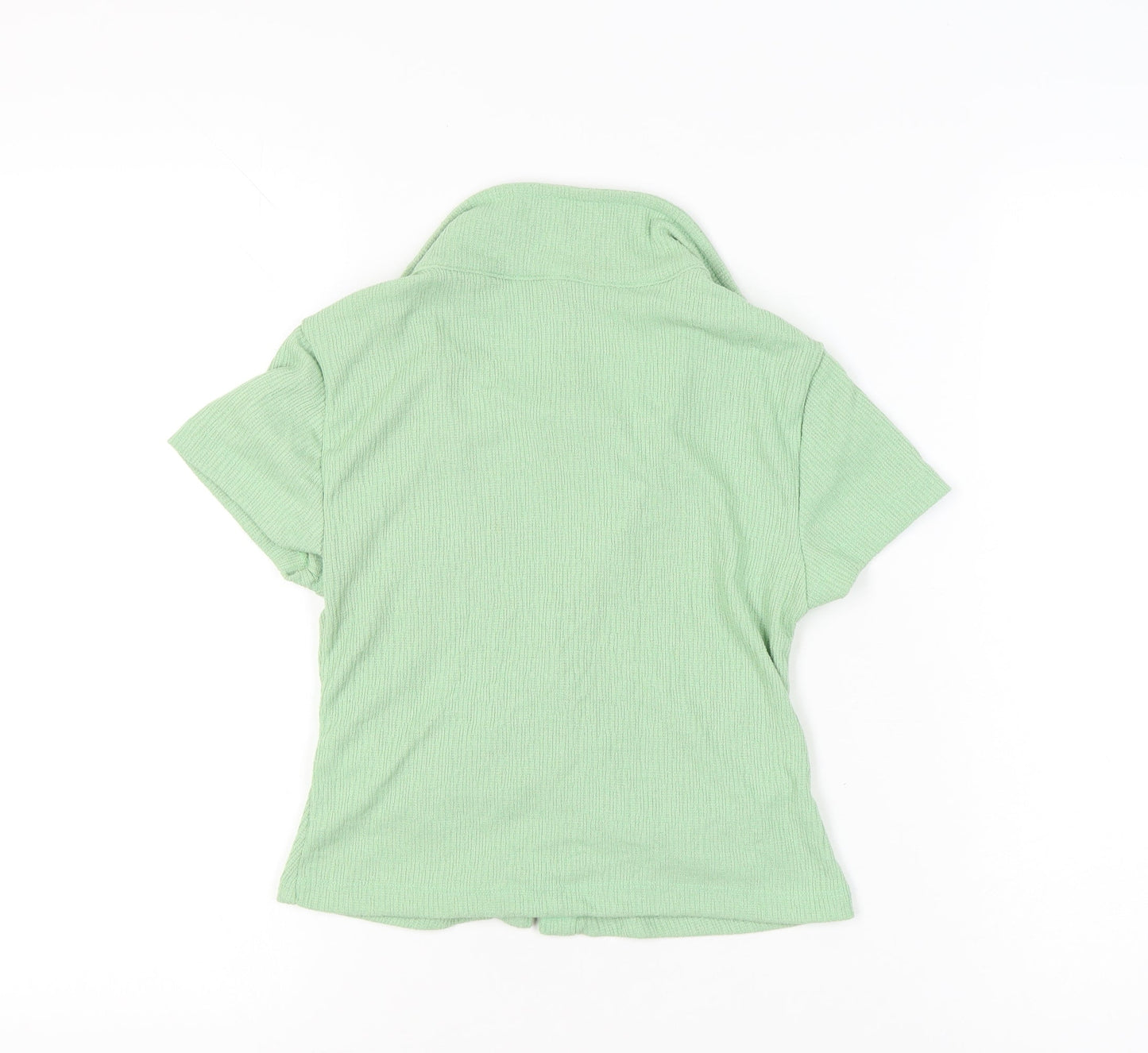 Stradivarius Women’s Green Cropped Collared Button-Up Top Size 12