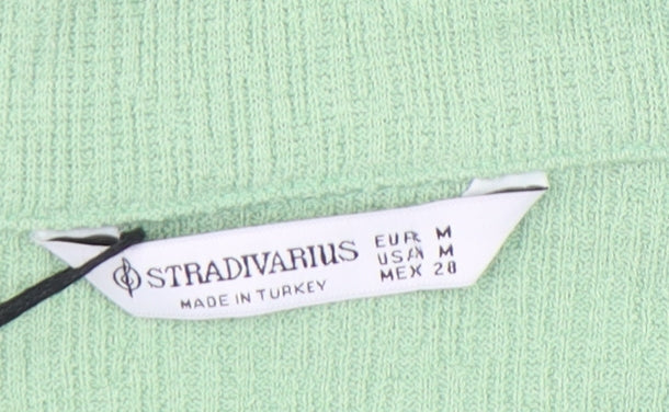 Stradivarius Women’s Green Cropped Collared Button-Up Top Size 12