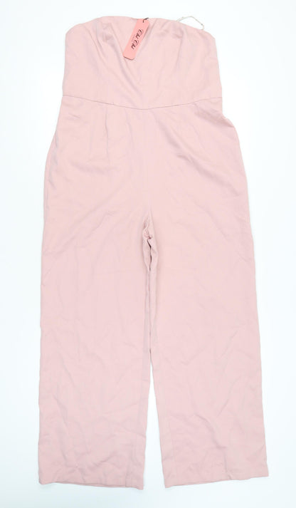 Chi Chi London Women Pink Strapless Wide-Leg Jumpsuit UK 16