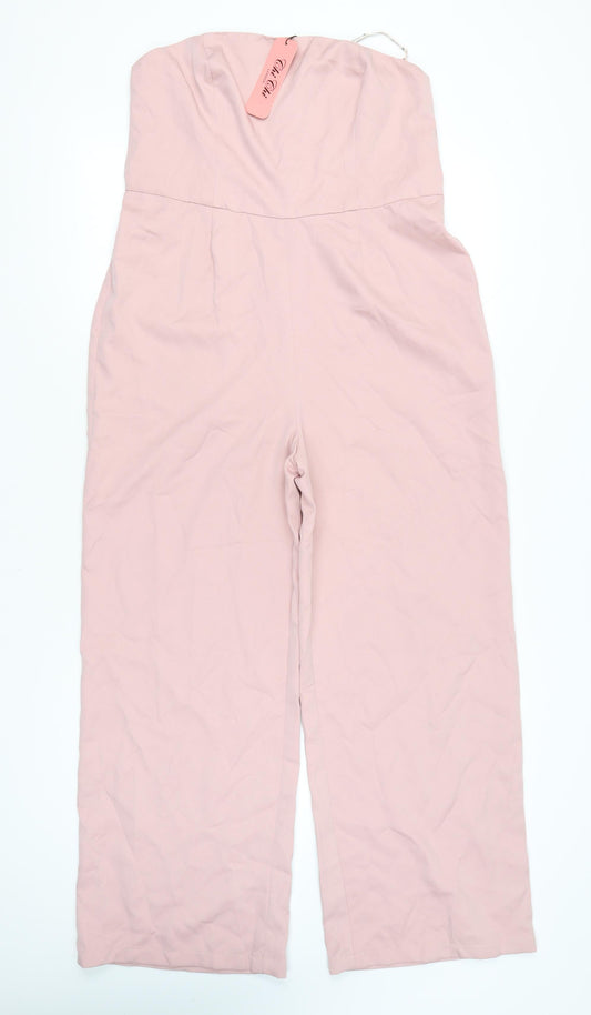Chi Chi London Women Pink Strapless Wide-Leg Jumpsuit UK 16