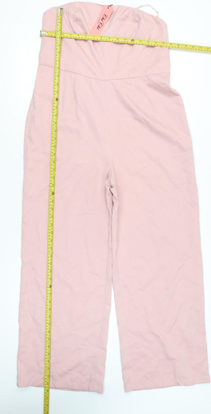 Chi Chi London Women Pink Strapless Wide-Leg Jumpsuit UK 16
