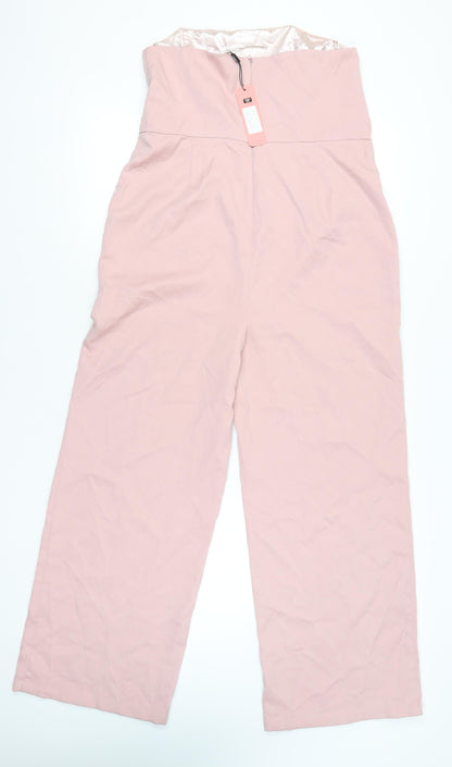 Chi Chi London Women Pink Strapless Wide-Leg Jumpsuit UK 16