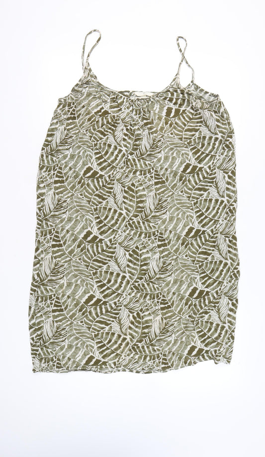H&M Women’s Green Leaf Print Slip Dress Size 12 Summer Casual