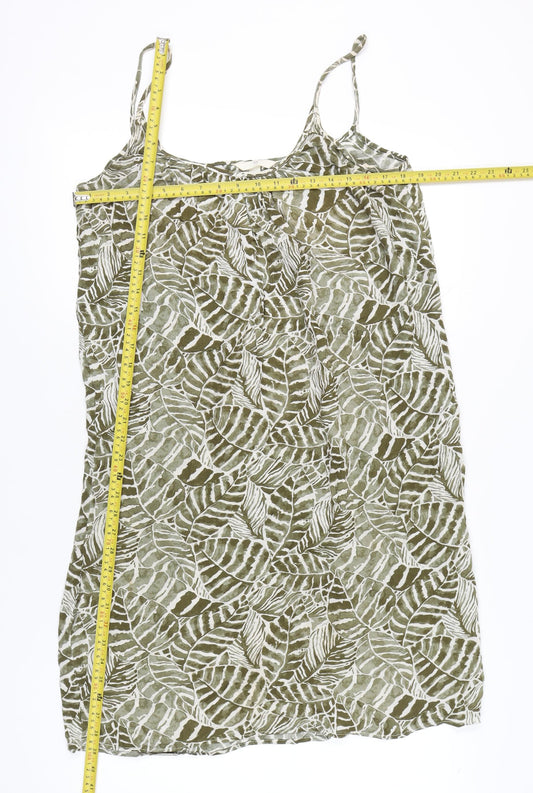 H&M Women’s Green Leaf Print Slip Dress Size 12 Summer Casual