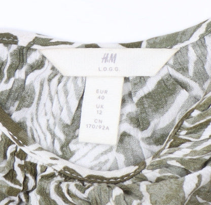 H&M Women’s Green Leaf Print Slip Dress Size 12 Summer Casual
