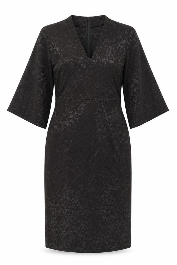 Next Women’s Black Jacquard Sheath Dress Size 12 V-Neck Belted