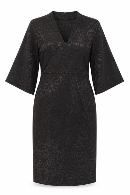 Next Women’s Black Jacquard Sheath Dress Size 12 V-Neck Belted