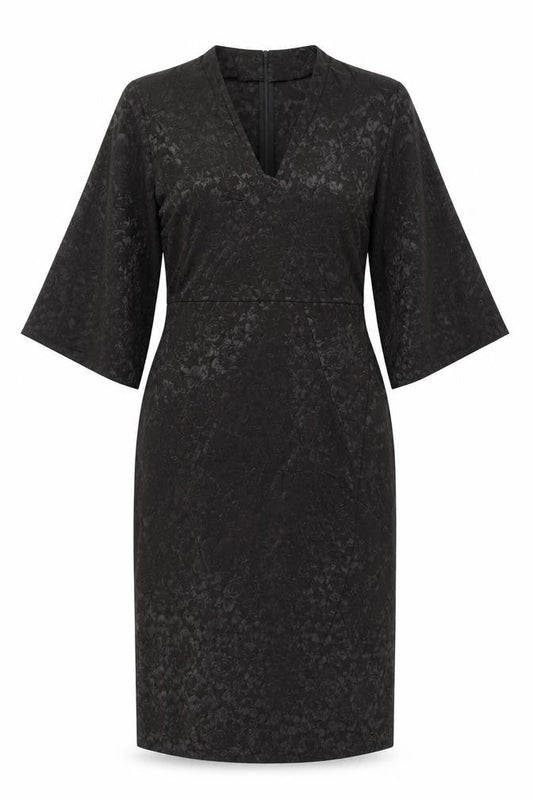 Next Women’s Black Jacquard Sheath Dress Size 12 V-Neck Belted