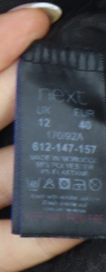 Next Women’s Black Jacquard Sheath Dress Size 12 V-Neck Belted