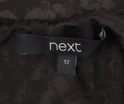 Next Women’s Black Jacquard Sheath Dress Size 12 V-Neck Belted