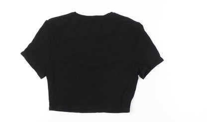 Tala Womens Black Cropped Slim Fit T-Shirt Size S