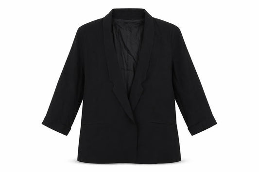 Front view of French Connection Women's Black Shawl Collar Blazer, size 14