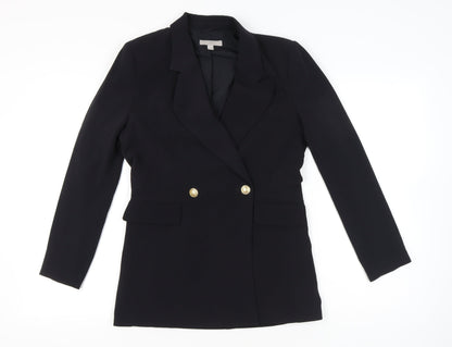 H&M Womens Black UK 12 Double-Breasted Blazer Jacket