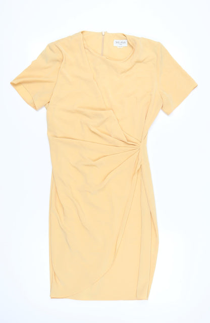 Shelana Women’s Yellow Sheath Dress Size 12 Short Sleeve Knee Length