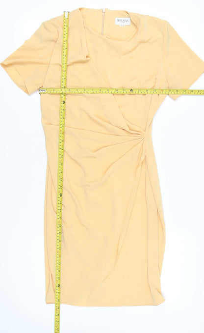 Shelana Women’s Yellow Sheath Dress Size 12 Short Sleeve Knee Length