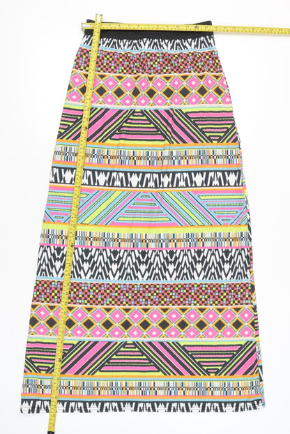 Boohoo Womens Skirt Size 16 Multicoloured Tribal Print A-Line Midi Polyester Stretch