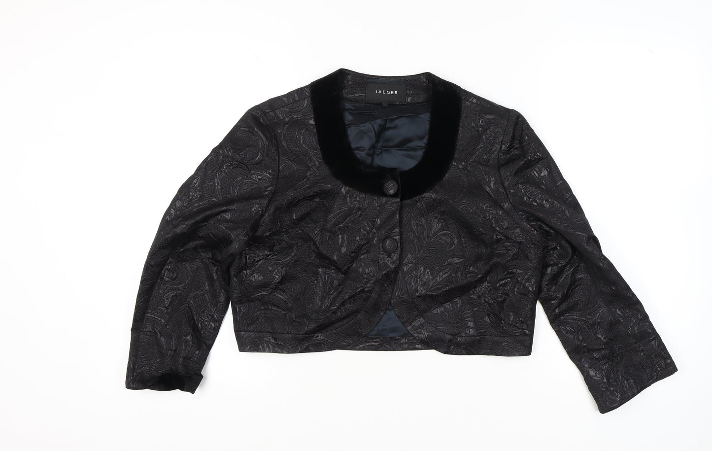 Jaeger Women Black Size 16 Cropped Floral Brocade Jacket
