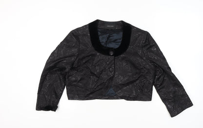 Jaeger Women Black Size 16 Cropped Floral Brocade Jacket